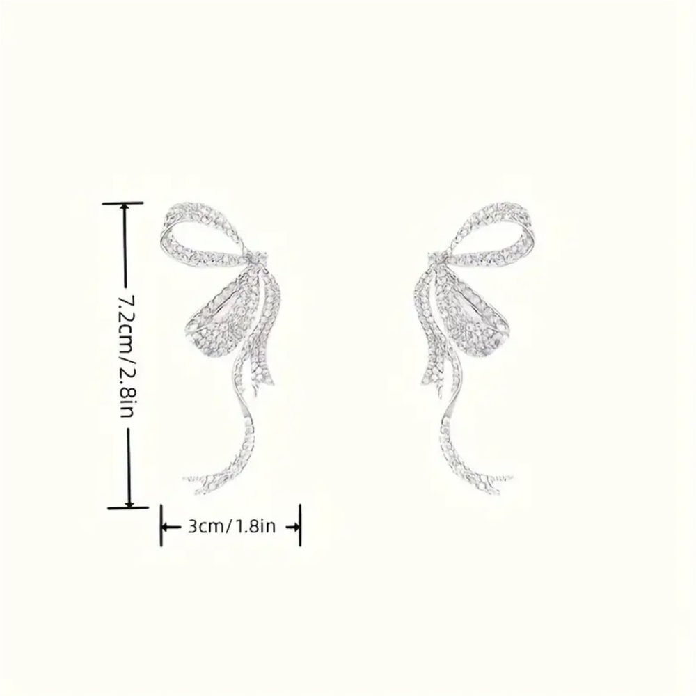 Pink Rhinestone Ribbon Bow Earrings - Picture 3 of 3